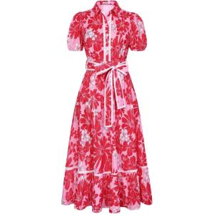image:imageGRACE KARIN Women Summer Floral Maxi Dresses 2026 Wedding Guest Puff Sleeve Shirt Sundresses Boho Spring Clothes with PocketsPink Red Floral