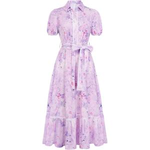 image:imageGRACE KARIN Women Summer Floral Maxi Dresses 2026 Wedding Guest Puff Sleeve Shirt Sundresses Boho Spring Clothes with PocketsPurple Floral
