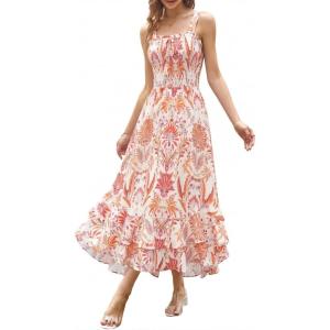 image:imageGRACE KARIN Womens 2026 Summer Floral Boho Dress Square Neck Strapped Swing A Line Sundress Beach Long Maxi OutfitsBeige Floral