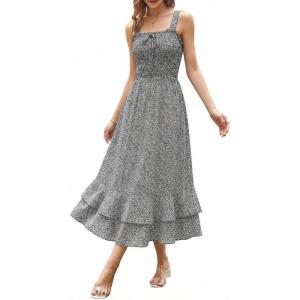 image:imageGRACE KARIN Womens 2026 Summer Floral Boho Dress Square Neck Strapped Swing A Line Sundress Beach Long Maxi OutfitsBlack