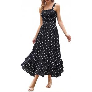 image:imageGRACE KARIN Womens 2026 Summer Floral Boho Dress Square Neck Strapped Swing A Line Sundress Beach Long Maxi OutfitsBlack White Dots