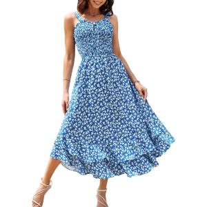 image:imageGRACE KARIN Womens 2026 Summer Floral Boho Dress Square Neck Strapped Swing A Line Sundress Beach Long Maxi OutfitsBlue