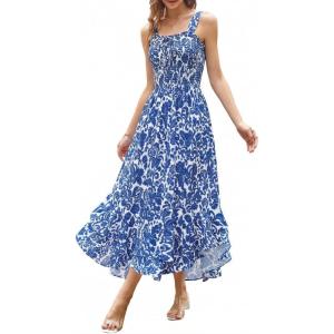image:imageGRACE KARIN Womens 2026 Summer Floral Boho Dress Square Neck Strapped Swing A Line Sundress Beach Long Maxi OutfitsDark Blue