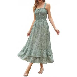 image:imageGRACE KARIN Womens 2026 Summer Floral Boho Dress Square Neck Strapped Swing A Line Sundress Beach Long Maxi OutfitsGreen