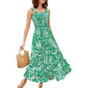 image:imageGRACE KARIN Womens 2026 Summer Floral Boho Dress Square Neck Strapped Swing A Line Sundress Beach Long Maxi OutfitsGreen Floral