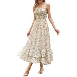 image:imageGRACE KARIN Womens 2026 Summer Floral Boho Dress Square Neck Strapped Swing A Line Sundress Beach Long Maxi OutfitsLight Yellow