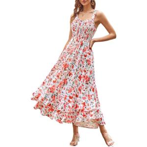 image:imageGRACE KARIN Womens 2026 Summer Floral Boho Dress Square Neck Strapped Swing A Line Sundress Beach Long Maxi OutfitsPink Floral