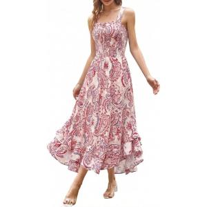 image:imageGRACE KARIN Womens 2026 Summer Floral Boho Dress Square Neck Strapped Swing A Line Sundress Beach Long Maxi OutfitsPink Flower