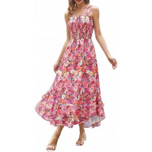 image:imageGRACE KARIN Womens 2026 Summer Floral Boho Dress Square Neck Strapped Swing A Line Sundress Beach Long Maxi OutfitsPink Orange