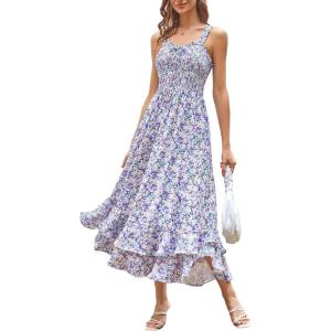 image:imageGRACE KARIN Womens 2026 Summer Floral Boho Dress Square Neck Strapped Swing A Line Sundress Beach Long Maxi OutfitsPurple Floral