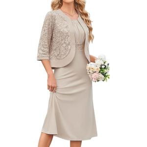 image:imageGRACE KARIN Womens Formal Wedding Guest Dress2 Piece Mother of The Bride DressesTea Party Sequin Dress with JacketApricot