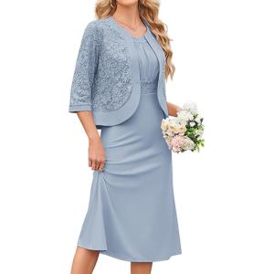 image:imageGRACE KARIN Womens Formal Wedding Guest Dress2 Piece Mother of The Bride DressesTea Party Sequin Dress with JacketGray Blue