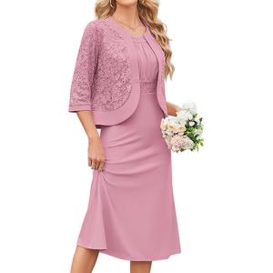 image:imageGRACE KARIN Womens Formal Wedding Guest Dress2 Piece Mother of The Bride DressesTea Party Sequin Dress with JacketPink