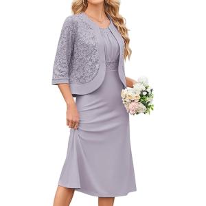 image:imageGRACE KARIN Womens Formal Wedding Guest Dress2 Piece Mother of The Bride DressesTea Party Sequin Dress with JacketPurple Gray