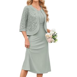 image:imageGRACE KARIN Womens Formal Wedding Guest Dress2 Piece Mother of The Bride DressesTea Party Sequin Dress with JacketSage Green