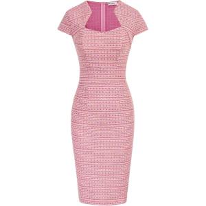 image:imageGRACE KARIN Womens Gorgeous Pencil Dress Cap Sleeve Tweed Pencil Dress for WorkPink Plaid