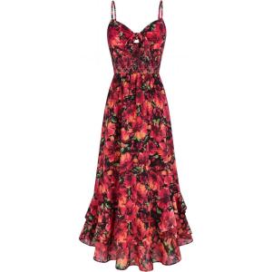 image:imageGRACE KARIN Womens Maxi Floral Sundresses Summer Beach Boho Dress Spaghetti Strap Dresses Casual Fashion Clothes with PocketsBlack and Red Floral