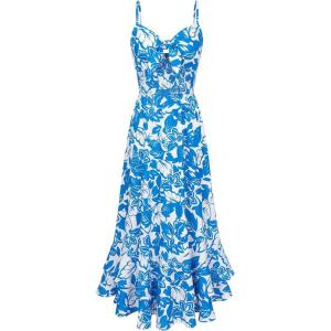 image:imageGRACE KARIN Womens Maxi Floral Sundresses Summer Beach Boho Dress Spaghetti Strap Dresses Casual Fashion Clothes with PocketsBlue and White Floral