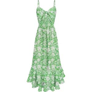image:imageGRACE KARIN Womens Maxi Floral Sundresses Summer Beach Boho Dress Spaghetti Strap Dresses Casual Fashion Clothes with PocketsGreen and White Floral