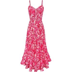image:imageGRACE KARIN Womens Maxi Floral Sundresses Summer Beach Boho Dress Spaghetti Strap Dresses Casual Fashion Clothes with PocketsHot Pink Floral