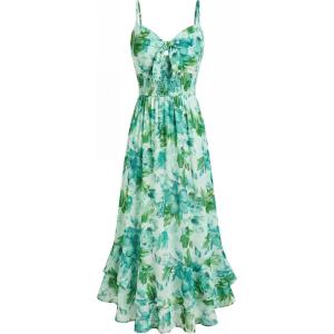 image:imageGRACE KARIN Womens Maxi Floral Sundresses Summer Beach Boho Dress Spaghetti Strap Dresses Casual Fashion Clothes with PocketsLight Green Floral
