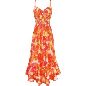 image:imageGRACE KARIN Womens Maxi Floral Sundresses Summer Beach Boho Dress Spaghetti Strap Dresses Casual Fashion Clothes with PocketsOrange Floral