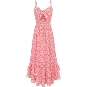 image:imageGRACE KARIN Womens Maxi Floral Sundresses Summer Beach Boho Dress Spaghetti Strap Dresses Casual Fashion Clothes with PocketsPink Floral