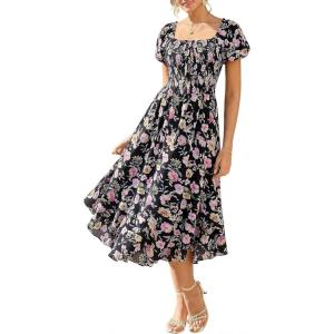 image:imageGRACE KARIN Womens Summer Floral Maxi Dress 2026 Flowy Wedding Guest Dress A Line Boho Dresses Fashion Clothing with PocketsBlack Pink Floral