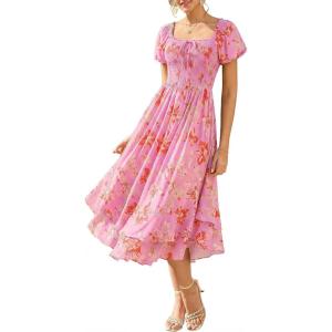 image:imageGRACE KARIN Womens Summer Floral Maxi Dress 2026 Flowy Wedding Guest Dress A Line Boho Dresses Fashion Clothing with PocketsPink Red Floral