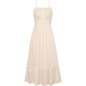 image:imageGRACE KARIN Womens Summer Maxi Dress 2026Smocked Ruched Bust Sundress with Adjustable Straps amp PocketsBeach Vacation DressApricot