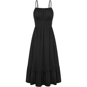 image:imageGRACE KARIN Womens Summer Maxi Dress 2026Smocked Ruched Bust Sundress with Adjustable Straps amp PocketsBeach Vacation DressBlack