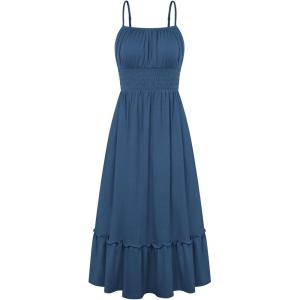 image:imageGRACE KARIN Womens Summer Maxi Dress 2026Smocked Ruched Bust Sundress with Adjustable Straps amp PocketsBeach Vacation DressBlue
