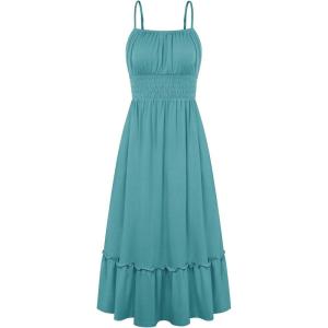 image:imageGRACE KARIN Womens Summer Maxi Dress 2026Smocked Ruched Bust Sundress with Adjustable Straps amp PocketsBeach Vacation DressBlue Green