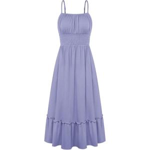 image:imageGRACE KARIN Womens Summer Maxi Dress 2026Smocked Ruched Bust Sundress with Adjustable Straps amp PocketsBeach Vacation DressBlue Grey