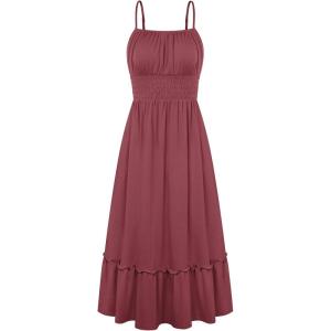 image:imageGRACE KARIN Womens Summer Maxi Dress 2026Smocked Ruched Bust Sundress with Adjustable Straps amp PocketsBeach Vacation DressBrick Red