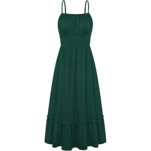 image:imageGRACE KARIN Womens Summer Maxi Dress 2026Smocked Ruched Bust Sundress with Adjustable Straps amp PocketsBeach Vacation DressGreen