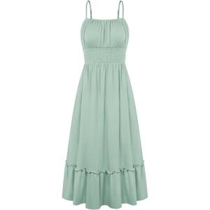 image:imageGRACE KARIN Womens Summer Maxi Dress 2026Smocked Ruched Bust Sundress with Adjustable Straps amp PocketsBeach Vacation DressLight Green