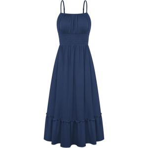 image:imageGRACE KARIN Womens Summer Maxi Dress 2026Smocked Ruched Bust Sundress with Adjustable Straps amp PocketsBeach Vacation DressNavy Blue