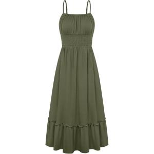 image:imageGRACE KARIN Womens Summer Maxi Dress 2026Smocked Ruched Bust Sundress with Adjustable Straps amp PocketsBeach Vacation DressOlive Green