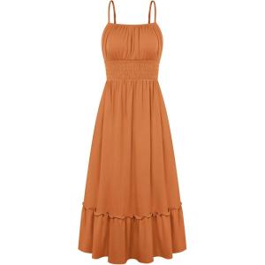 image:imageGRACE KARIN Womens Summer Maxi Dress 2026Smocked Ruched Bust Sundress with Adjustable Straps amp PocketsBeach Vacation DressOrange Brown