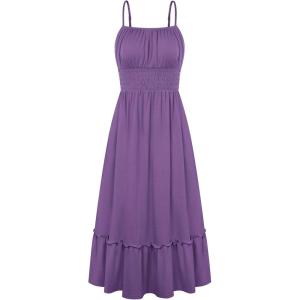 image:imageGRACE KARIN Womens Summer Maxi Dress 2026Smocked Ruched Bust Sundress with Adjustable Straps amp PocketsBeach Vacation DressPurple