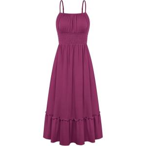 image:imageGRACE KARIN Womens Summer Maxi Dress 2026Smocked Ruched Bust Sundress with Adjustable Straps amp PocketsBeach Vacation DressPurple Red