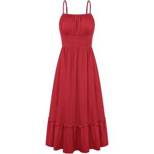 image:imageGRACE KARIN Womens Summer Maxi Dress 2026Smocked Ruched Bust Sundress with Adjustable Straps amp PocketsBeach Vacation DressRed