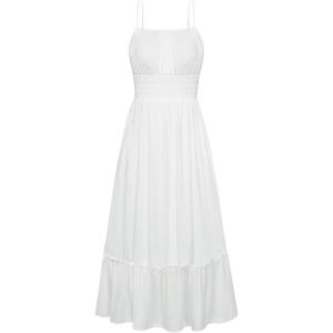 image:imageGRACE KARIN Womens Summer Maxi Dress 2026Smocked Ruched Bust Sundress with Adjustable Straps amp PocketsBeach Vacation DressWhite