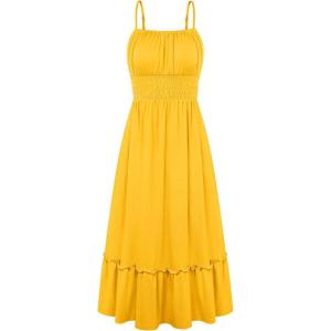 image:imageGRACE KARIN Womens Summer Maxi Dress 2026Smocked Ruched Bust Sundress with Adjustable Straps amp PocketsBeach Vacation DressYellow
