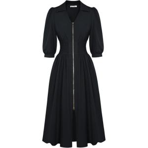 image:imageGRACE KARIN Womens Summer Midi Dress 2026 A Line Business Office Work Dress Fit and Flare Zipper 34 Sleeve Dress with PocketBlack