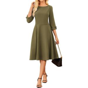 image:imageGRACE KARIN Work Dresses for Women 2026 34 Sleeve Fit and Flare Business Midi Dress Classy Office Dresses with PocketsAmy Green