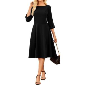 image:imageGRACE KARIN Work Dresses for Women 2026 34 Sleeve Fit and Flare Business Midi Dress Classy Office Dresses with PocketsBlack
