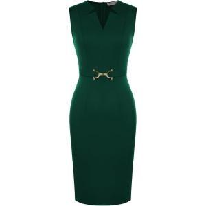 image:imageGRACE KARIN Work Dresses for Women 2026V Neck Business Office Bodyon DressSleeveless Pencil Semi Formal Midi DressDark Green