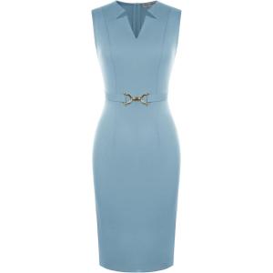 image:imageGRACE KARIN Work Dresses for Women 2026V Neck Business Office Bodyon DressSleeveless Pencil Semi Formal Midi DressGray Blue